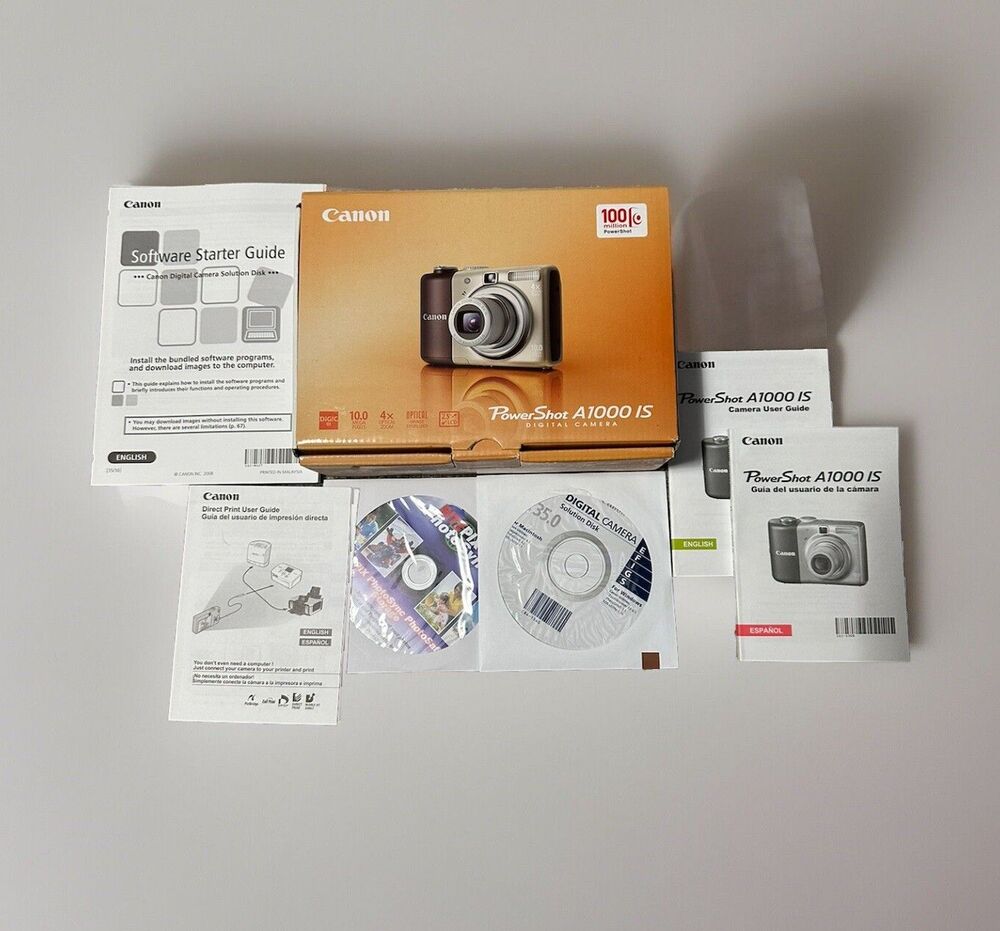 Canon PowerShot A1000 IS Empty Box Manuals CDs Wrist Strap ONLY NO CAMERA